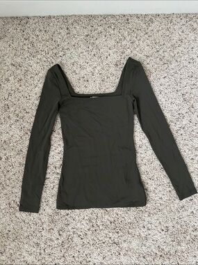 Aritzia Olive Green Long Sleeve Square Neck Top